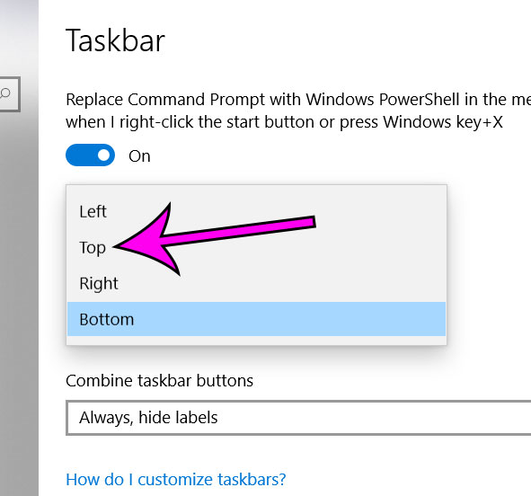 how to move the taskbar to the top of the screen in Windows 10