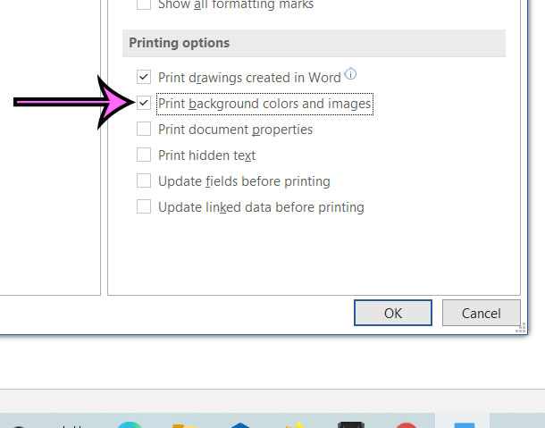 how to print background colors and images in Word for Office 365