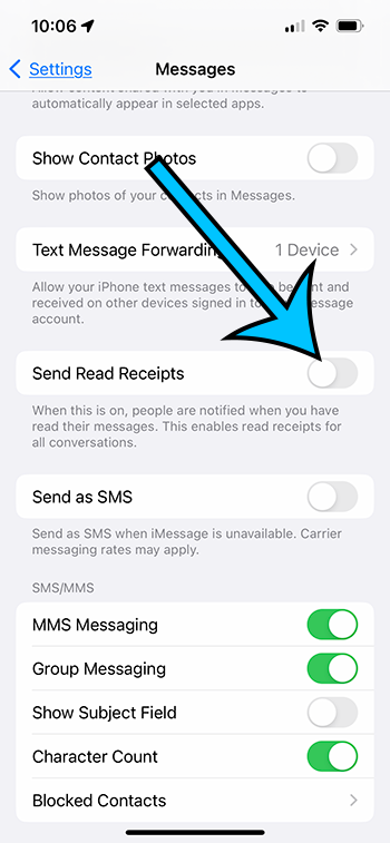 how to turn off read receipts on iPhone 13